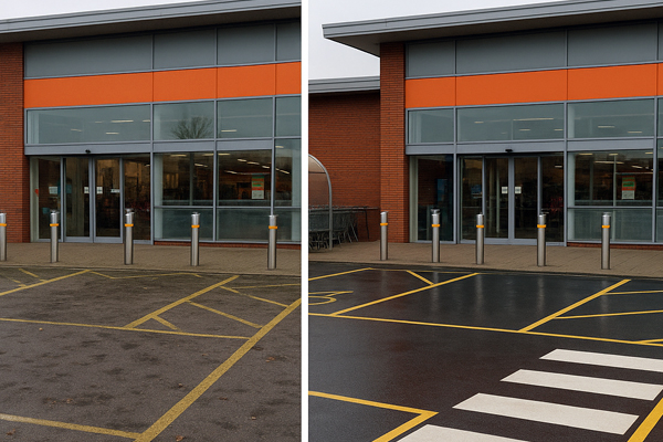 Car park cleaning in Hamilton with hot-water jet washing, gum removal and oil stain treatment