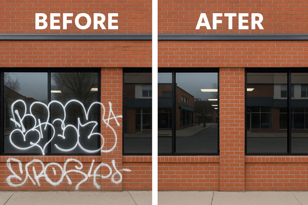 Before and after building cleaning example in Blackwall