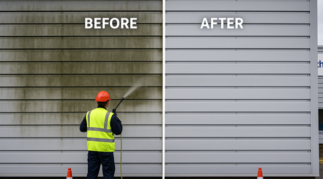Before and after cladding cleaning UK