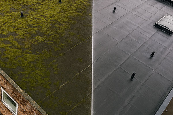 Night shift commercial roof cleaning in Kings Cross with MEWP access and barriers