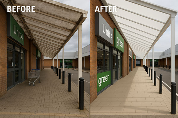 Before and after external cladding cleaning example in Tulse Hill