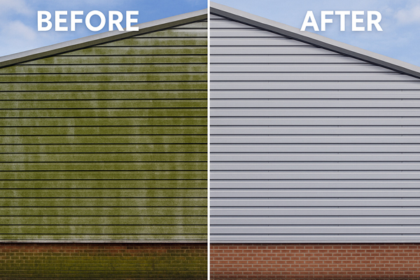 High level cladding cleaning with MEWP access and water-fed poles in North Cheam