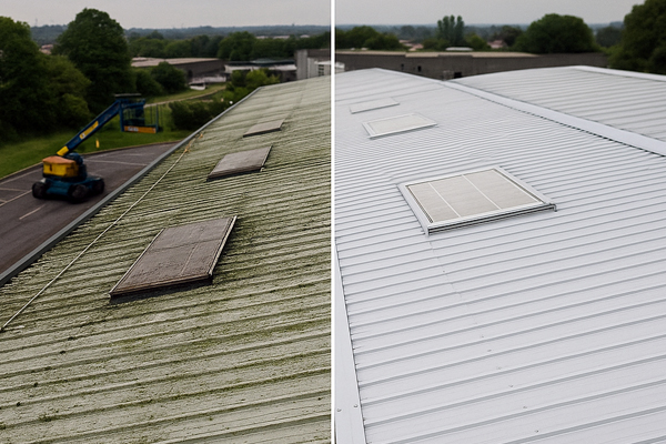 Commercial roof cleaning in Wick with gentle wash and MEWP access