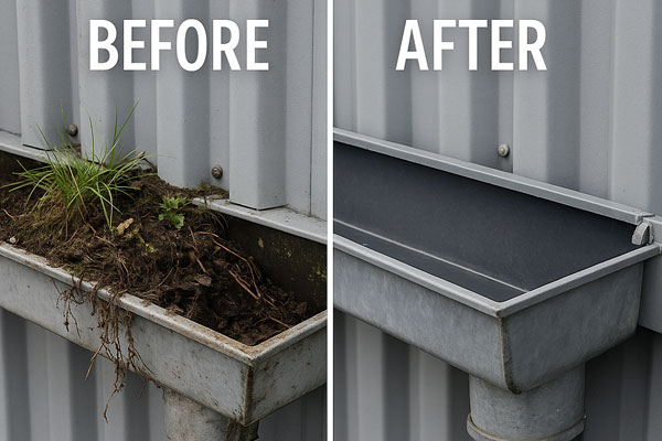 Night shift gutter cleaning in Selsdon using MEWP and barriers