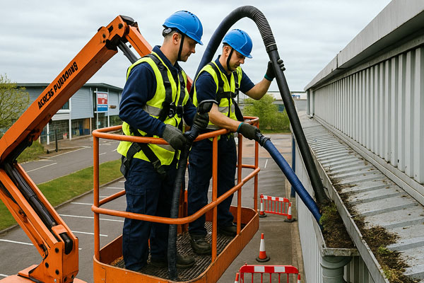 Commercial & industrial gutter cleaning in Wishaw with MEWP access and camera surveys