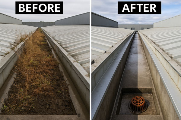 Commercial and industrial gutter cleaning in Selsdon with MEWP access and camera checks