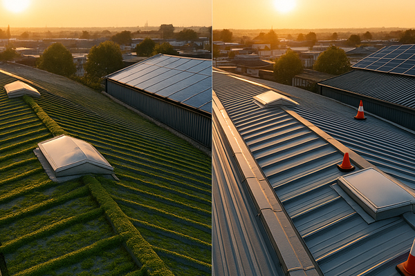 Close-up roof cleaning around fixings and skylight edges in Wick