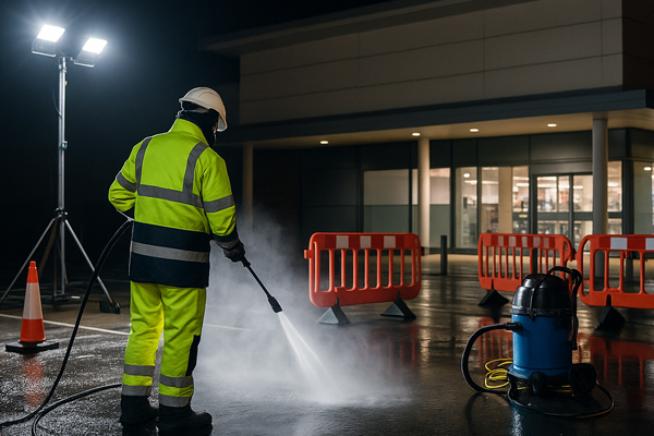 Montage of building cleaning in Hadley Wood for cladding, roofs and car parks