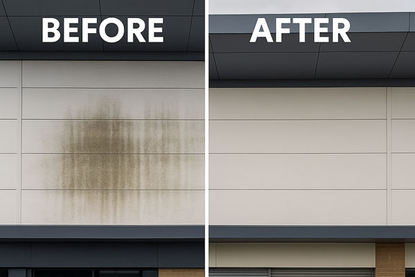 Rotary surface cleaner reducing oil staining in a car park in Whitechapel